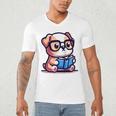Adorable Book Lover Bulldog With Reading Glasses Cute Raglan Baseball Tee Men's V-Neck T-Shirt