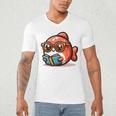 Adorable Book Lover Salmon With Reading Glasses Cute Men's V-Neck T-Shirt