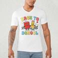 Back To School Checkered Book Pencil Groovy Teacher Student Men's V-Neck T-Shirt