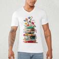Book Stack With Flowers Reading Lover Bookish Men's V-Neck T-Shirt