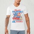 Books Fireworks And Freedom 4th Of July Book Lover Men's V-Neck T-Shirt