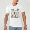 Bookshelves With Books & Plants Premium Men's V-Neck T-Shirt