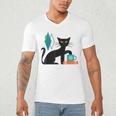 Cat Midcentury With Book And Coffee Atomic Age Mid Century Men's V-Neck T-Shirt