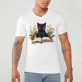 Cat Shirts For Women Book Lover Shirt Cute Cat And Book Premium Tri-Blend Men's V-Neck T-Shirt