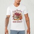 Cozy Readers Book Society Fall Autumn Floral Pumpkin Season Men's V-Neck T-Shirt