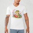 Crocodile Reading Book Watercolor Flowers Kids Men's V-Neck T-Shirt