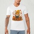 Cute Autumn Gnome Reading Pumpkin Book Lover Men's V-Neck T-Shirt