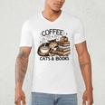 Cute Coffee Cats Books Lover Idea Women Men Kids Men's V-Neck T-Shirt