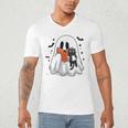 Cute Halloween Ghost Reading Book Men's V-Neck T-Shirt Cute Halloween Ghost Reading Book Men's V-Neck T-Shirt