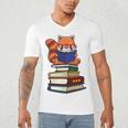 Cute Kawaii Kids Reading Books Glasses Red Panda Lover Men's V-Neck T-Shirt Cute Kawaii Kids Reading Books Glasses Red Panda Lover Men's V-Neck T-Shirt