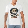 Cute Panda Reading Book Under Moon Bookworm Coffee Lover Men's V-Neck T-Shirt