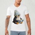 Cute Penguin Reading Book Faux-Crochet Print Men's V-Neck T-Shirt Cute Penguin Reading Book Faux-Crochet Print Men's V-Neck T-Shirt