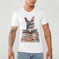 Cute Reading Bunny With Glasses Books Bookworm Reader Book Premium Tri-Blend Men's V-Neck T-Shirt