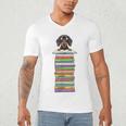 Cute Wiener Dog Dachshund Reading On Pile Of Books Men's V-Neck T-Shirt