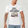 Easily Distracted By Cats And Books Cute Book Lover Men's V-Neck T-Shirt Easily Distracted By Cats And Books Cute Book Lover Men's V-Neck T-Shirt