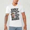 Easily Distracted By Cats And Books Lovers Reading Men's V-Neck T-Shirt