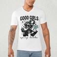 Good Girls Read Spicy Skeleton Book Club Men's V-Neck T-Shirt Good Girls Read Spicy Skeleton Book Club Men's V-Neck T-Shirt