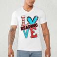 I Heart Books Love Reading Red And Stripe Animated Cat For Men Women Girls Kids Men's V-Neck T-Shirt