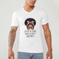 Just a Girl Who Loves Books Messy Bun Black Women Reading Men's V-Neck T-Shirt Just a Girl Who Loves Books Messy Bun Black Women Reading Men's V-Neck T-Shirt