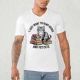 I Just Want To Read Books And Pet Cats Raglan Baseball Tee Men's V-Neck T-Shirt