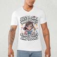 Kawaii Cat And Books Just A Girl Who Loves Both Men's V-Neck T-Shirt Kawaii Cat And Books Just A Girl Who Loves Both Men's V-Neck T-Shirt