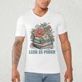 Leer ES Poder Cute Floral Spanish Teacher Book Reading Men's V-Neck T-Shirt