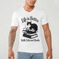 Life Is Better With Cats & Books Tuxedo Cat Mom Women Men's V-Neck T-Shirt Life Is Better With Cats & Books Tuxedo Cat Mom Women Men's V-Neck T-Shirt