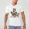 Life Is Better With Cats Coffee Books Cat Reading Book Men's V-Neck T-Shirt Life Is Better With Cats Coffee Books Cat Reading Book Men's V-Neck T-Shirt