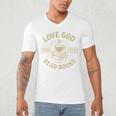 Love God Drink Coffee Read Books Lovers Vintage Christian Men's V-Neck T-Shirt