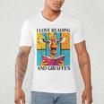 Love Reading And Giraffes Cute Giraffe Reading Book Lovers Men's V-Neck T-Shirt