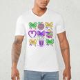 Mardi Gras Teacher Coquette Bow Pencil Apple Book Women Girl Men's V-Neck T-Shirt