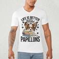 Papillon Dog Breed Life Is Better With Books And Papillons Men's V-Neck T-Shirt