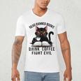 Read Banned Books Drink Coffee Fight Evil Retro Cat Men's V-Neck T-Shirt Read Banned Books Drink Coffee Fight Evil Retro Cat Men's V-Neck T-Shirt