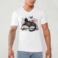 Retro Cute Cat Floral Book Librarian Vintage Floral Cat Book Men's V-Neck T-Shirt Retro Cute Cat Floral Book Librarian Vintage Floral Cat Book Men's V-Neck T-Shirt