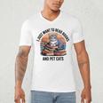 Retro I Just Want To Read Books And Pet Cats Cat Men's V-Neck T-Shirt