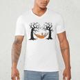 Skeleton Reading Book In Hammock Halloween Reader Men's V-Neck T-Shirt