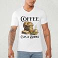 Sleeping Cat And Books With Coffee Lover Men's V-Neck T-Shirt