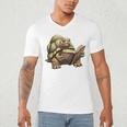 Sulcata Tortoise Reading A Book Men's V-Neck T-Shirt Sulcata Tortoise Reading A Book Men's V-Neck T-Shirt