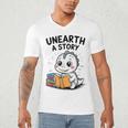 Unearth a Story Cute Dinosaur Summer Reading 2026 Dino Book Men's V-Neck T-Shirt Unearth a Story Cute Dinosaur Summer Reading 2026 Dino Book Men's V-Neck T-Shirt