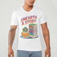 Unearth A Story Cute Turtle Reading Books Librarian Men's V-Neck T-Shirt Unearth A Story Cute Turtle Reading Books Librarian Men's V-Neck T-Shirt