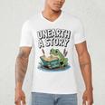 Unearth a Story Frog Reading a Book Summer 2026 Premium Tri-Blend Men's V-Neck T-Shirt