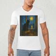 Van Gogh Starry Night Art Cat And Book Lovers Men's V-Neck T-Shirt Van Gogh Starry Night Art Cat And Book Lovers Men's V-Neck T-Shirt