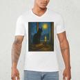 Van Gogh Starry Night Art Cat And Book Lovers Premium Tri-Blend Men's V-Neck T-Shirt Van Gogh Starry Night Art Cat And Book Lovers Premium Tri-Blend Men's V-Neck T-Shirt