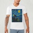 Van Gogh Starry Night Fantasy Reader Dragon Reading Book Men's V-Neck T-Shirt Van Gogh Starry Night Fantasy Reader Dragon Reading Book Men's V-Neck T-Shirt