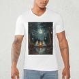 Vintage Ghost Book Reading Camping Gothic Halloween Teachers Men's V-Neck T-Shirt