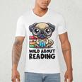 Wild About Reading Book Lover Pug Dog Men's V-Neck T-Shirt Wild About Reading Book Lover Pug Dog Men's V-Neck T-Shirt