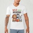 Wild About Reading Zoo Animals For Bookworm Book Reader Men's V-Neck T-Shirt Wild About Reading Zoo Animals For Bookworm Book Reader Men's V-Neck T-Shirt