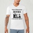 Women's When I Think About Books I Touch My Shelf Book Lover Bookish Men's V-Neck T-Shirt Women's When I Think About Books I Touch My Shelf Book Lover Bookish Men's V-Neck T-Shirt