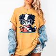 Adorable Book Lover Border Collie With Reading Glasses Cute Raglan Baseball Tee Women's Comfort Colors T-Shirt Mustard
