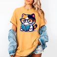 Adorable Book Lover Calico Cat With Reading Glasses Cute For Men Women Kids Women's Comfort Colors T-Shirt Mustard